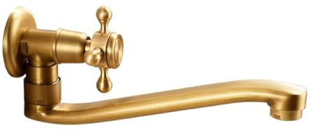 XSDSM Rubinetto Lavello Cucina a Muro Vintage Girevole a 180° Rubinetto a Parete Solo Acqua Fredda Maniglia Singola Rame G1/2, Colore Antico