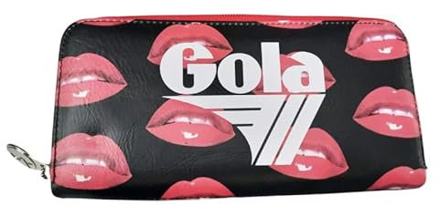 Generico Gola Damen Geldbörse Groß 18,8 x 10,5 cm Rosa Lippen Design 13 Kartenfächer Schwarz, Schwarz , 18,8 X 10,5 Centimetri, Modern