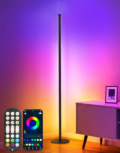OUTON LED Floor Lamp, Smart RGB Corner Lamp with Remote & APP Control, 16 Million Colours, Music Sync, Dimmable Colour Changing Standing Lamp, Modern Mood Lighting for Living Room Bedroom Gaming Room
