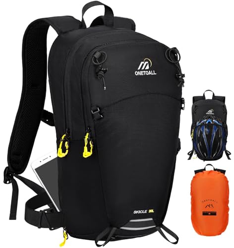 ONETOALL Wanderrucksack 20L Wasserdicht, Fahrradrucksack Skirucksack mit Helmnetz und Regenschutz, Tagesrucksack mit Abnehmbarem Bauchgürtel zum Radfahren Wandern Tagestour Sport Alltag