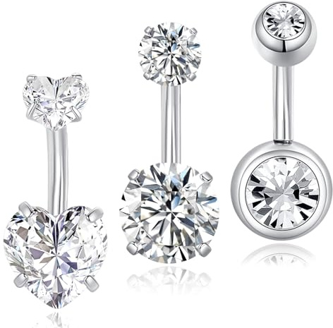 Besyvvin 3pcs Piercing court au nombril 6mm Petit piercing au ventre Acier chirurgical 14G Piercing au nombril Anneau Argent