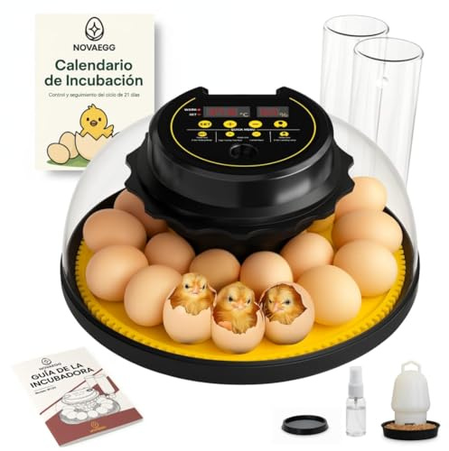 INCUBADORA de HUEVOS Para Todo Tipo De AVES | Incubadoras De Huevos Automáticas 18-22 Huevos | Control Automático De Temperatura, Humedad+Volteo | Incluye Calendario, Comedero, Bebedero y Guía