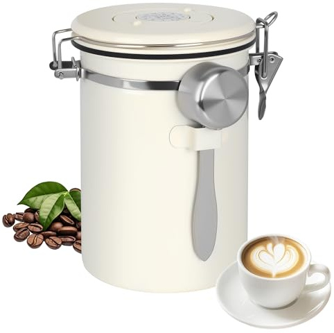 Barattolo per Caffè Ermetico in Acciaio Inox, da 1,8 l, con Cucchiaio, Contenitore per Caffè con Indicazione Della Data, per Chicchi di Caffè, Farina di Zucchero, Polvere, Noci, Spezie, tè, Zucchero