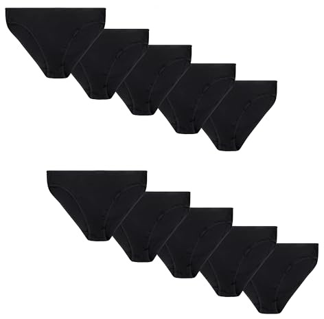 Ladies 10 Pack Cotton Briefs Knickers Underwear Black Multipack UK Sizes 12 to 20 New (L)