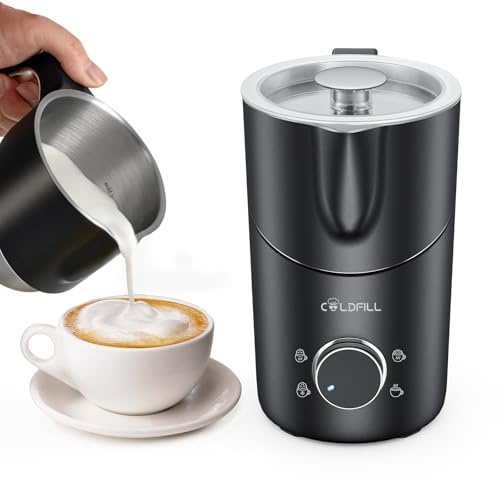 COLDFILL Espumador de Leche 8 en 1, Espumador Leche Electrico 400 ml, Calentador de Leche y Milk Frother para Espuma Caliente/Fría, Batidor de Leche Acero Inoxidable, Negro
