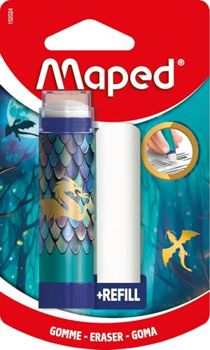 Maped Draktuggummi - Rent och exakt roterande system - vitt suddgummi utan PVC - metalldesign - med laddning - barnskolmaterial