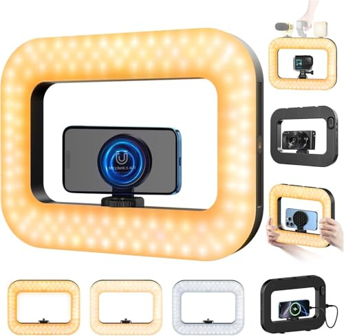 yAyusi Luz Celular para Grabar Video, Estabilizador de Teléfono Portátil con Luz, Anillo de Luz LED de 8000mAh para Selfie con Soporte Teléfono para Cámara, Cámara Acción, Vlog, TikTok, Youtube (mag)