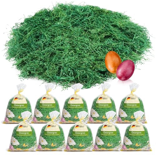 COM-FOUR® 250 g di erba pasquale verde per nidi pasquali - decorazioni pasquali per l'artigianato - erba verde per cesti pasquali (Set1 - Verde erba pasquale - 250g)