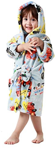 Taigood Kinder Bademantel Jungen Mädchen Hoodie Roben Kleinkind weichen Pyjamas Nachtwäsche- Gr. 1-2 Jahre, Regenbogen Autos