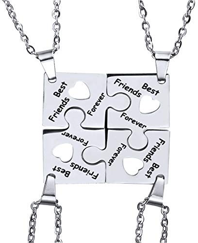 MiaLover 4 Stück Beste Freunde Halsketten, Best Friends Forever, Edelstahl Puzzle Versprechen Schlüsselanhänger, BFF Schmuck Geschenke für Frauen Teen Mädchen
