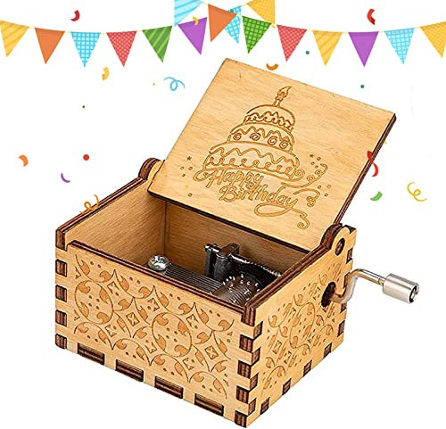 Basetousual Happy Birthday Spieluhr Holz,Handkurbel Spieluhren,Retro Musik Spieluhr,Geschnitzte Musik Box,Geschenkidee für Familienliebhaber Geburtstag,Weihnachten,Valentinstag