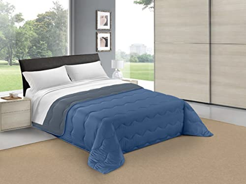 HomeLife Couette Hiver 160 x 240 cm Couette Bicolore Chaude 1 Personne, Réversible en Polyester - Hypoallergénique Fabriqué en Italie, Pétrole/Bleu