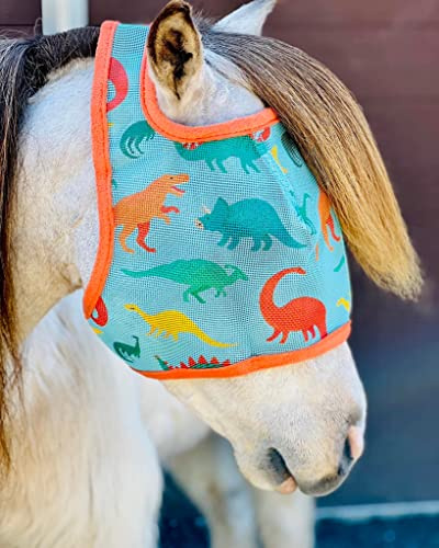 Mini-Pony No Ear Fly Mask (Medium 32-38 Mini, Blue Dinosaurs)