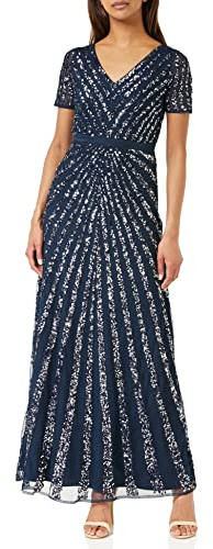 Maya Deluxe dam maxi dam embellished paljett lång kort ärm V-hals hög empire midja skuren glänsande bal We Bridesmaid dress, taupe, 36 EU