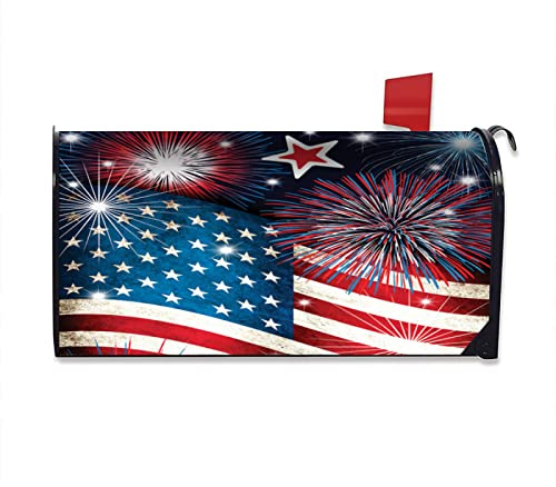 Miaoquhe 4th of July American Flag Mailbox Cover Magnetic Standard Size 18x21 Inch Patriotic Multicolor Post Wraps Letter Box Cover for Home Garden Yard Decor