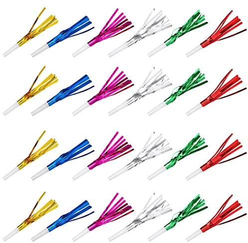 Shanbye Party Hörner Krachmacher, 24 PCS Partytröten Krachmacher Kinder Tröte Luftrüssel Pfeifen mit Glitzerfransen Luftschlangen für Kinder Geburtstag Baby Shower Weihnachten Neujahr