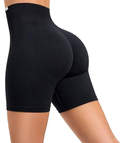 SMILODOX Sport Shorts Damen Amaze Pro, Seamless Blickdichte Radlerhose, Unsichtbarer Scrunch-Effekt, V-Shape High Waist Kurze Sporthose Biker Shorts Yoga Fitness Gym, Größe:S, Color:Schwarz