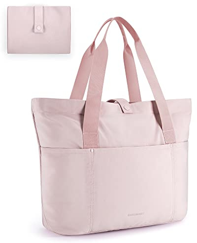 bagsmart Tote Bag for Women, Large Foldable Tote Bag, Handbags & Shoulder Bags with Zipper for Travel, Beach, Gym, Work, School