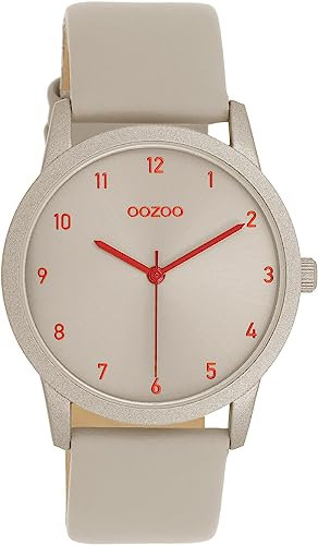Oozoo Timepieces Damen Uhr in Taupe - Armbanduhr Damen mit Lederarmband | Hochwertige Uhr für Frauen - Edle Analog Damenuhr in rund C11170