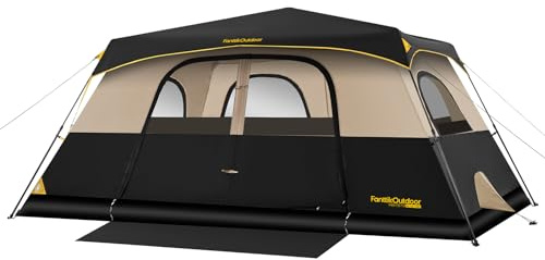 FanttikOutdoor Zeta C10 Pro Camping Tent 10 Person Instant Cabin Tent Setup in 60 Seconds with Rainfly & Windproof Portable with Carry Bag for Family Camping & Hiking, Khaki