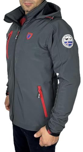 Threelands pioneer Giubbotto uomo softshell impermeabile con Cappuccio da trekking Giacca lavoro Tecnica per Escursionismo antivento interno nero grigio
