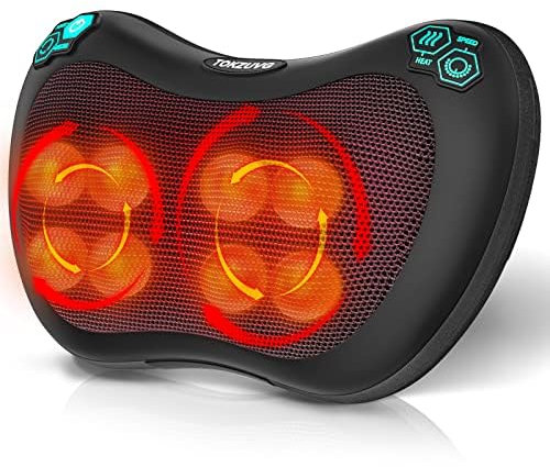 TOKZUVG Massage Pillow Shiatsu Back Massager with Heat 3 Speeds 2 Directions 8 Deep Tissue Kneading Nodes for Lower Back Neck Shoulders Muscle Pain Relief Use at Home Car