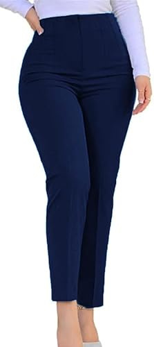 Kubsid Womens Straight Leg Pants 2026 High Waisted Stretchy Business Casual Work Pants Dress Office Trousers with Pockets Navy Size Large