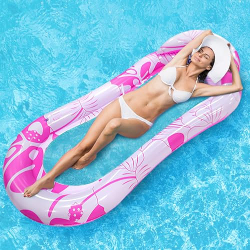 Poltrona Gonfiabile Piscina, Shyllin Materassino Mare con Rete, Portatile E Resistente, Amaca ad Acqua, Adatta per Fotografia, Estate, Piscina, Festa, Lettino Gonfiabile Mare (Rosa fiore)