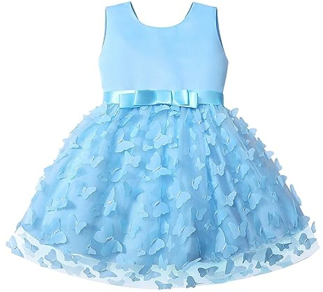 Generisch S. Vestido sin mangas para niñas, con bordado de mariposa, tul, lazo, vestido de fiesta, vestido de noche, vestido de boda, para niños, ropa de moda, patinadora, azul, 12-18 meses