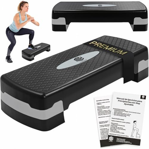 ManiBoom Plataforma Step Para Fitness en Casa REGULABLE con 2 Alturas 10/15 cm - Step de Aerobic ESTABLE Peso máx.100 kg - Plataforma Step Fitness Antideslizante para Gimnasio en Casa 68x10x15cm