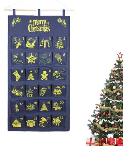 Calendario de Adviento para Rellenar, Calendario Navideño para Rellenar de Tela Reutilizable con 24 Bolsitas de Tela, Calendario de Adviento para Colgar Decoración Navideña regalos de fiesta