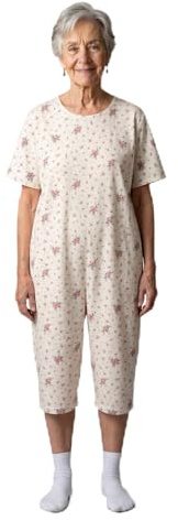 Confezioni_Emy Pyjama intégral médical été unisexe – Grenouillère adulte coton 100% à manches et jambes courtes – Pyjama dos zip seniors – Vêtements gériatriques Made in Italy