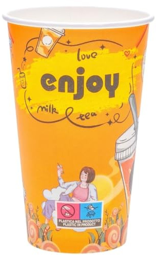 ECOPICNIC 800 vasos desechables de 480 ml de diámetro de 90 mm | tazas de café con diseño Enjoy grandes vasos de cartón para café para llevar, vasos de bebidas calientes para gastronomía, oficina