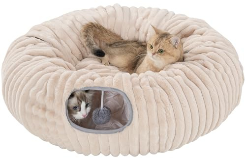 Avont Gatto Tunnel Ciambella per Gatti al Coperto, Gattino di Peluche Tunnel Gonna Albero di Natale, Gatto di Tempo Libero Cerchio Letto, Gattino Giocare Giocattoli Idee Regalo -Marrone