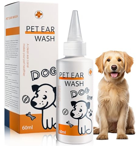 Gouttes Auriculaires 60ml pour Chiens et Chats, Nettoyant Oreilles Doux à Base de Plantes, Soin Quotidien pour Enlever Cérumen et Impuretés, Soulage les Démangeaisons et Maintient des Oreilles Saines
