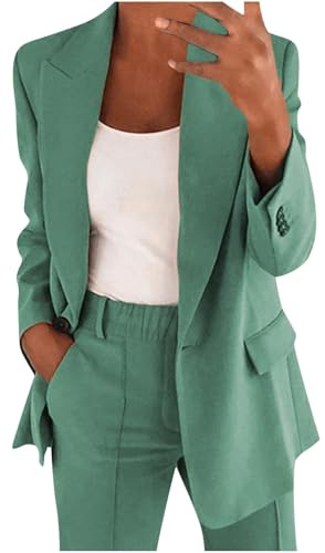Generisk byxkostym dam elegant rea erbjudanden tvådelad business långärmad kavaj kostym set Rever Slim Fit sportig kontor outfit enfärgad kavaj byxor 2 delar dam