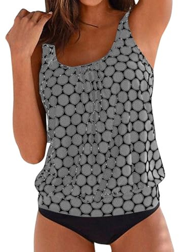AMISENK Traje de baño de dos piezas con lunares para mujer, traje de baño tankini con push up para mujer, traje de baño push up para mujer, traje de baño tankini de dos piezas