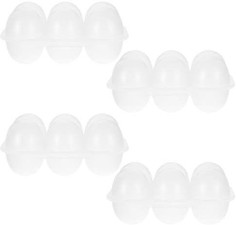 WOONEKY Organizador de Huevos para Nevera con Tapa Segura y Portátil, 4 Piezas de Bandejas de Plástico Blanco con 6 Compartimentos para Almacenamiento en Cocina y Camping