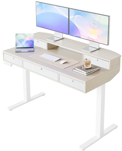 HUANUO Standing Desk with Drawers, 120x60cm, Natural | Drawers, C-Clamp Compatible, 4 Memory Presets, 72-118cm Height Range, Multiple Sizes & Colors, Durable Steel Frame.