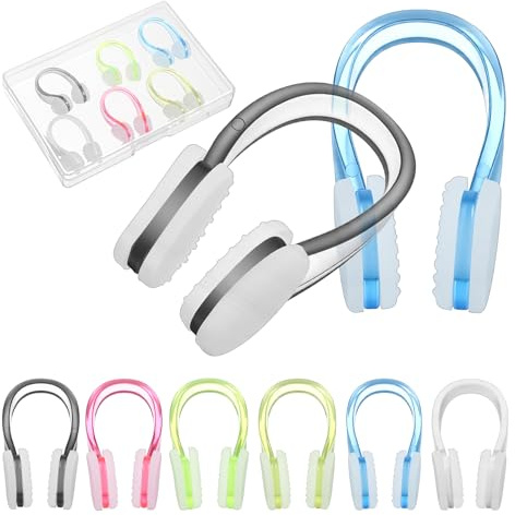 Wanmu 6 clip per naso da nuoto, in morbido silicone, con custodie, antiscivolo, impermeabili, adatti per adulti, bambini, bambini dai 7 anni in su, allenamento in piscina, immersioni, nuoto, sport
