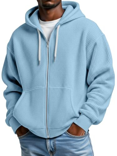 Fritidsjacka sportig våffeltopp herr huvtröja sweatshirt | Långärmad tröja herr sportfunktion, hoodie herr med huva oversize övergångsjacka stora storlekar enfärgad huvjacka