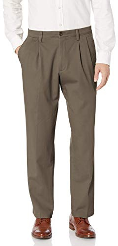 Dockers Men's Classic Fit Easy Khaki Pants-Pleated (Standard and Big & Tall), Dark Pebble, 34W x 30L