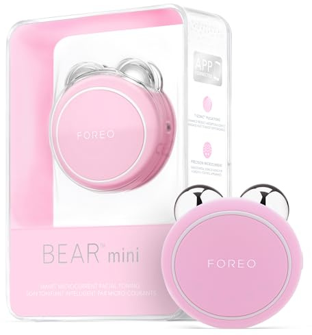Foreo Bear Mini, Massaggiatore Viso Antirughe con Microcorrente, Massaggio Viso Mirato per Rughe Della Fronte e Doppio Mento, Ginnastica Facciale, Lifting Viso Non invasivo, Pearl Pink