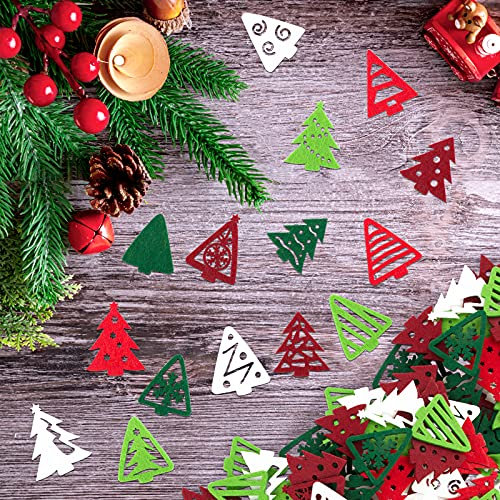 120 Stück Weihnachtsbaum Streudeko Set Bunt Filzornament mit Weihnachtsbäume Muster Filz Weihnachtsdeko Konfetti Tischdeko für Party Weihnachten Fest Holiday usw.
