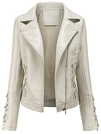 luohaibell Veste en Cuir Blazer Pour Femme Simili Cuir Biker Manteau Femme Grande Taille Croix Sangle Mode Zippé Biker Blouson Beige 4XL