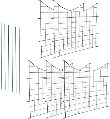 Sonnewelt Teichzaun Gartenzaun,Zaun Teich 11tlg 5 Zaunelemente und 6 Befestigungsstäben,Gartenzaun Metall,steckzaun,Freigehege, Zaun, Gitterzaun,gehege kaninchen (Unterbogen)