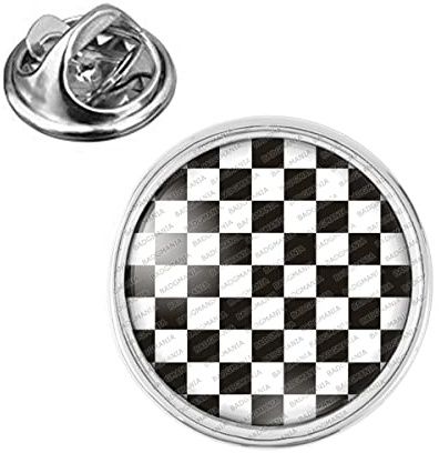 Badgmania Pin's Argenté 20mm Damier Pavé Mosaïque Maconnique Symbole Franc Maçons Noir et Blanc Logo 18mm Pins Bouton Epinglette