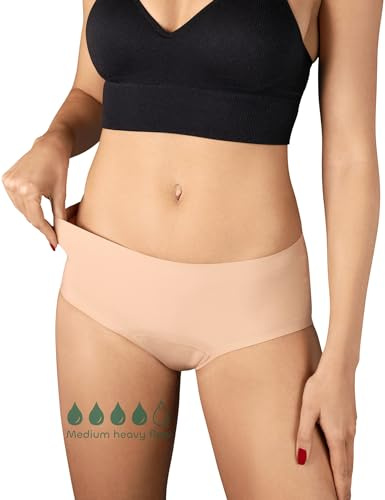 BeMee Daytime Seamless Hipster, hauchdünner Perioden-Slip, Menstruations-Unterwäsche, auslaufsicher bei mittlerer bis starker Blutung für Mädchen und Teenager, hautfarben, Größe S