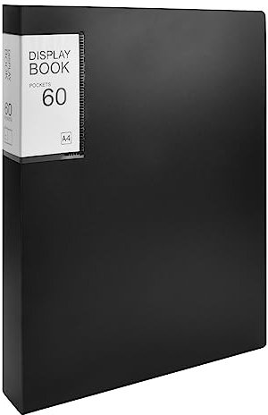 Sichtbuch PP A4 Mit 60 Klarsichthüllen, Präsentationsmappe, Präsentationsbuch Mit Transparenten Hüllen, Sichtmappe Präsentationsordner für Notenblätter Berichte Broschüren (Schwarz)