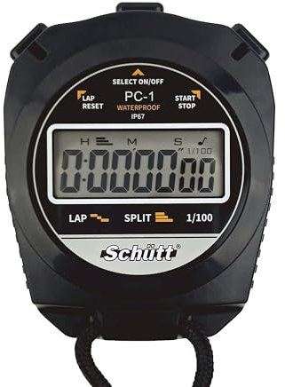 Schütt Profi Stoppuhr PC-1 | Wasserdicht IP67 | Ganz einfach: nur Start - Stopp & Reset | Display & Ton EIN- & Ausschaltbar | Großes einzeiliges Display | Druckpunktmechanik